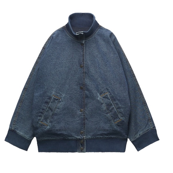 Zara Denim Blue Bomber Jacket 1213/050/050 - Picture 2 of 5